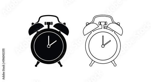 Two alarm clocks depicted in contrasting black and white designs