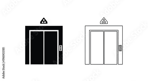 Elevator icon set a black and a white outline version displayed