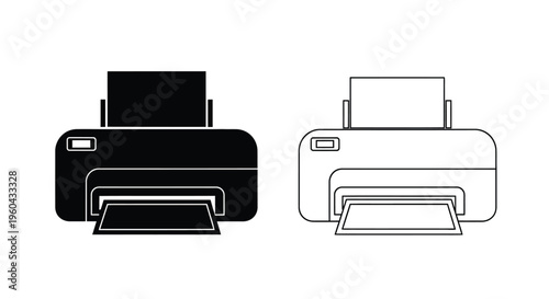 Black and white illustration of two inkjet printers facing each other