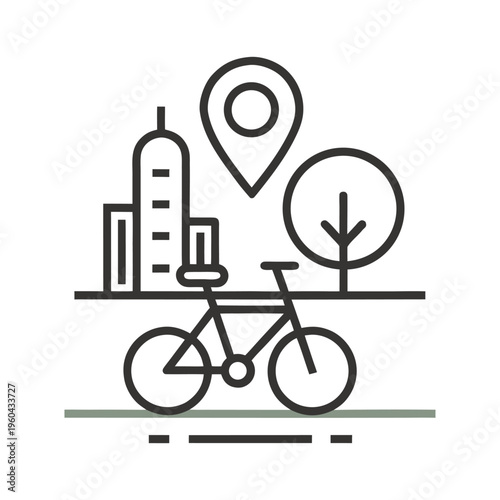 A minimalist linear icon representing urban cycling navigation and city park exploration routes