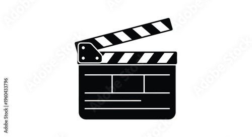 Black and white illustration of a classic movie clapperboard