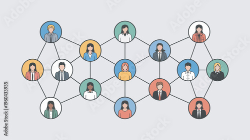 A diverse group of people connected in a network of relationships and communication