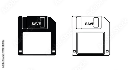 Two floppy disk icons one black and one white with the word save