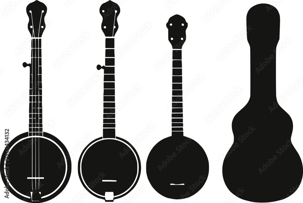 Naklejka premium Banjo silhouette set vector illustration