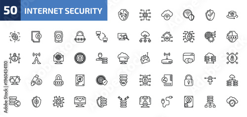 internet security outline icon set. 50 linear vector for ui, web and mobile. thin line trojan, hub, networking and more icons.