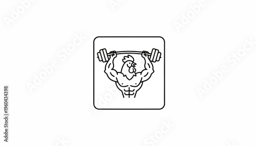 Muscular Chicken Bodybuilder Lifting Barbell, Fitness and Strength Concept