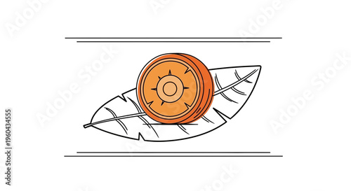 Orange Coin with Compass Rose Symbol on a Stylized Leaf
