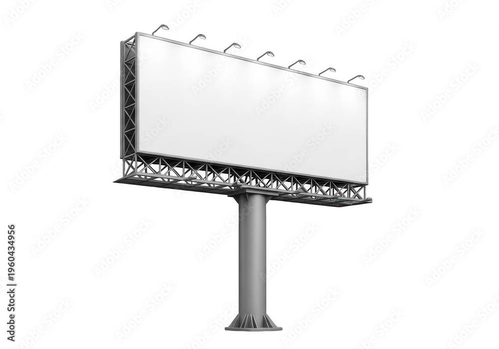 Obraz premium A large blank outdoor advertising billboard structure with metal frame and top illumination lights
