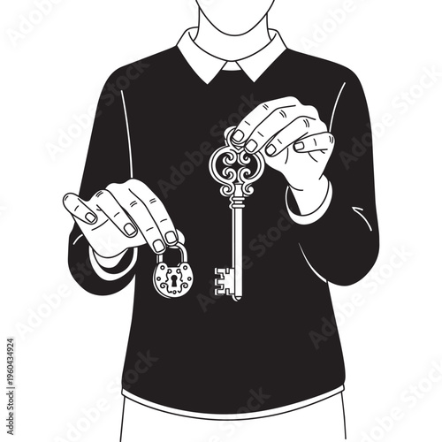 A person holding a heart shaped lock and a decorative key