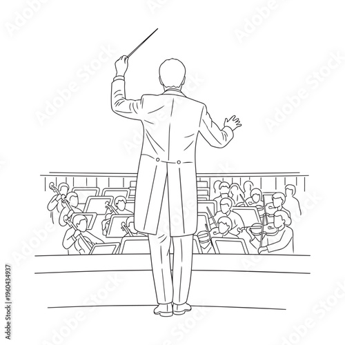 Conductor leading an orchestra with a baton