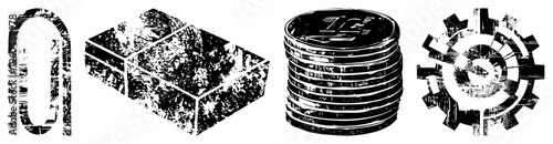financial symbols with distressed texture currency, construction, savings, mechanics ideal for finance or industrial design.