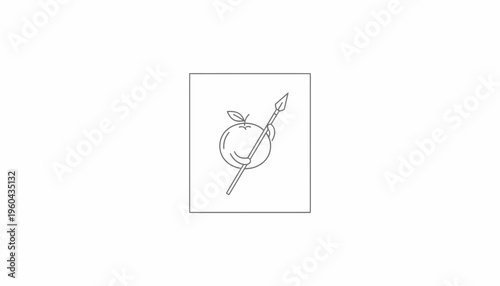 Minimalist Line Art: Spear Piercing an Apple, Symbolizing Conflict, Choice, or Temptation