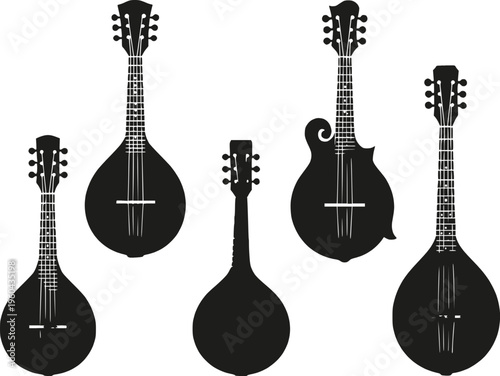 Mandolin silhouette set vector illustration