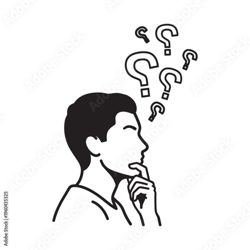 A man with question marks floating above his head