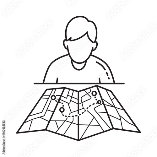 A man studies a map with a route marked on it