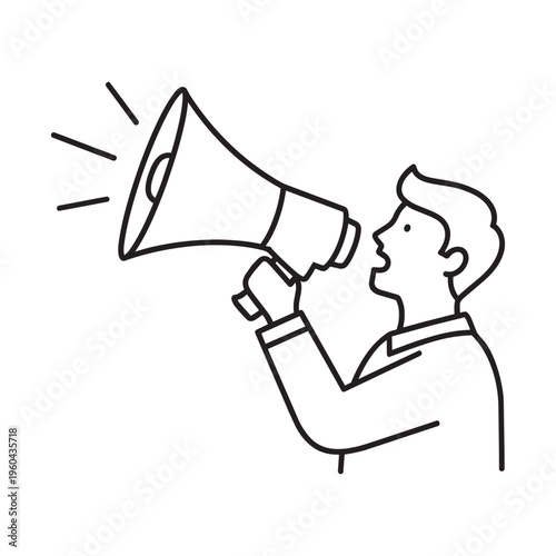 A man shouting through a loudspeaker