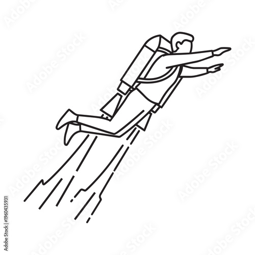 A man wearing a jetpack flies through the air