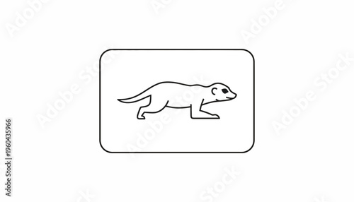 Minimalist Line Art Icon of a Meerkat Walking, Simple Animal Illustration