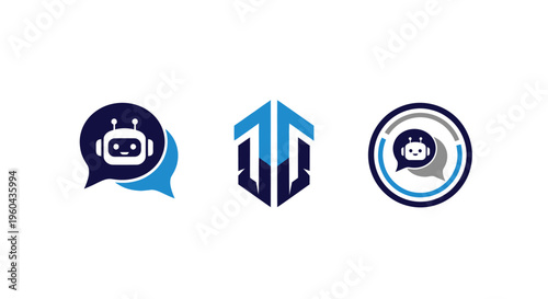 AI Chatbot Logos: Robot Icon, Geometric Design, and Circular Emblem