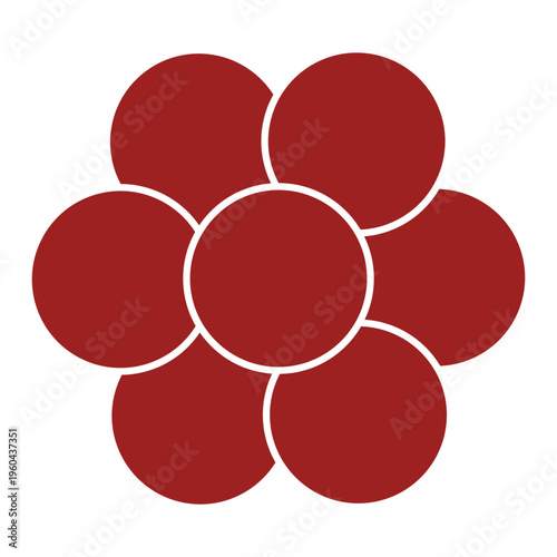 Minimal Red Egg of Life Geometric Flower Symbol with Circular Pattern on Clean Background