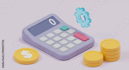 Financial coins and calculator scene showcasing budgeting and money management tools.
