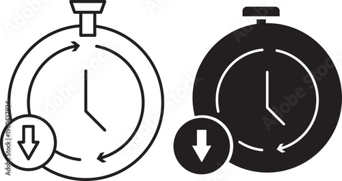 Down time icon set, professional server maintenance and system offline symbols, minimalist vector illustration. downtime graphic icon pack, system failure and service interruption symbols.
