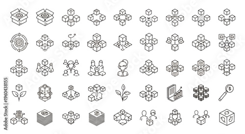 Collection of fleur-de-lis motifs alongside geometric icons, cubes, and decorative emblems.