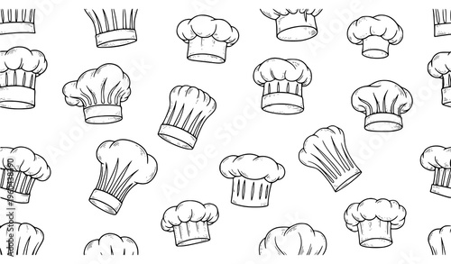 Hand-drawn chef hats seamless pattern doodle vector design