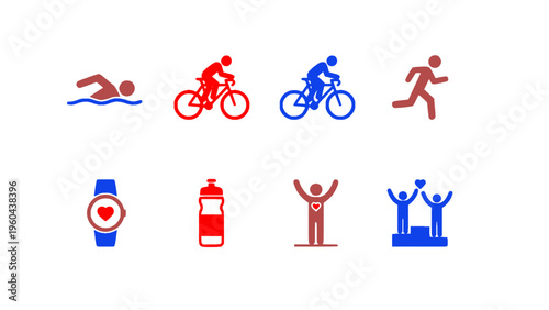 Colorful icons representing healthy lifestyle and sports activities.