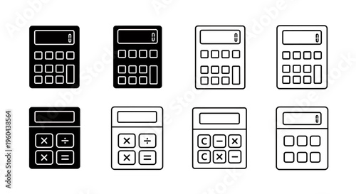 Set of assorted calculator icons in various styles and colors.