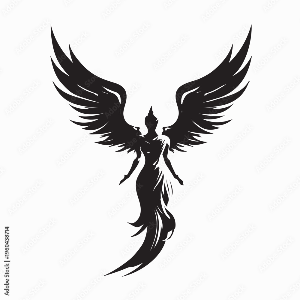 Obraz premium Majestic And Simple Winged Angel Silhouette Logo Vector Illustration