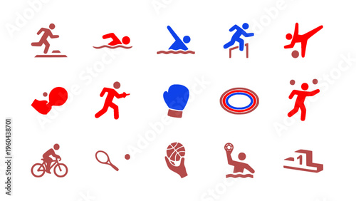 Collection of exercise and fitness icons including gym and workout elements.
