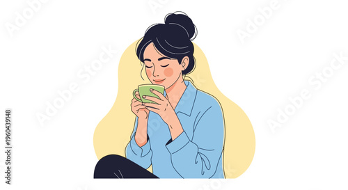 Tea Time Tranquility Relaxing Mother Flat Illustration