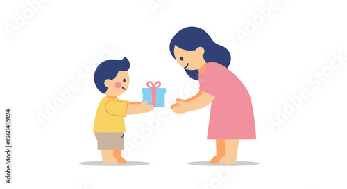 Gift of Love Cheerful Mother's Day Flat Illustration with Limited Palette