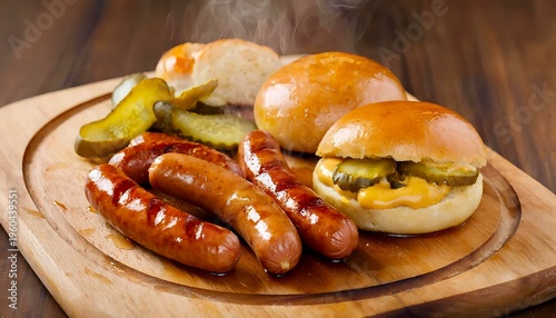 Hamburgers and sausages