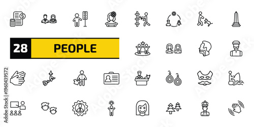 people outline icon set. 28 linear vector for ui, web and mobile. thin line book keeper, woman and man partners, traffic hand and more icons.
