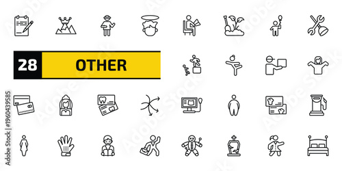other outline icon set. 28 linear vector for ui, web and mobile. thin line paper list and a pencil, king of the hill, napoleon figure and more icons.