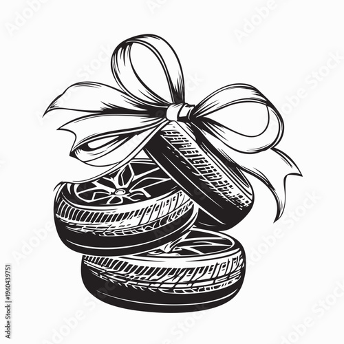 Luxury Car Rim Decorated With Ribbon For Gift Vector Illustration