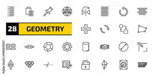 geometry outline icon set. 28 linear vector for ui, web and mobile. thin line right align, paste clipboard, push pin and more icons.