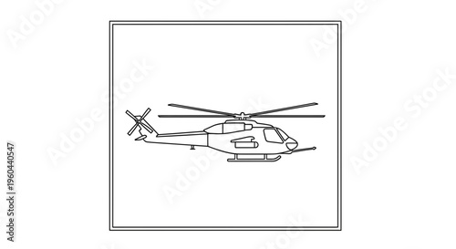 Helicopter outline, side view, isolated on white background, aviation, transport, vector illustration