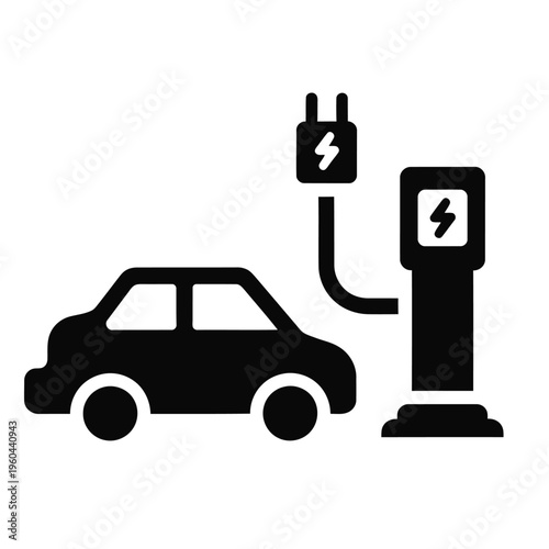 Electric car charging station icon representing sustainable transportation and green energy technology