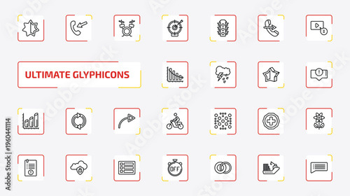 ultimate glyphicons outline icon set. 25 linear vector for ui, web and mobile. thin line empty star, incoming calls, band and more icons.