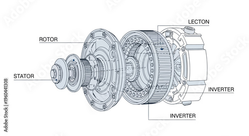Electric motor technical drawing diagram.