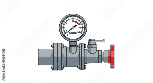 Industrial Pipe Valve with Pressure Gauge.