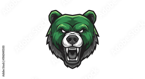 Fierce Green Bear Head Emblem With Aggressive Expression And Bared Teeth Ready For Action Powerful Wildlife Symbol For Sports Teams Or Brands Mascot