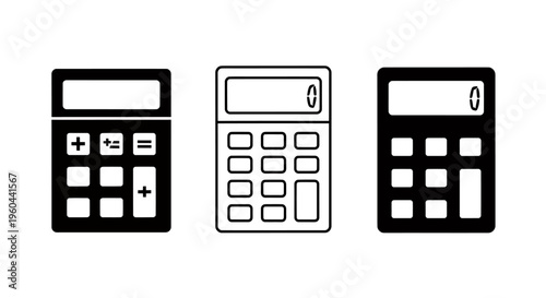 Set of three calculator icons with different styles for UI design and graphic resources.