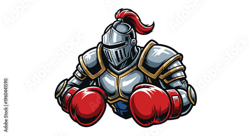 Medieval Warrior Knight in Full Armor with Boxing Gloves Ready for Combat Sports Competition or Fantasy Battle Arena Illustration