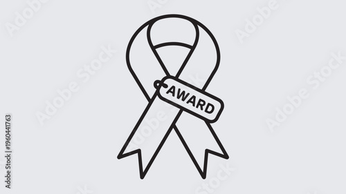 A simple black line drawing of an award ribbon on a gray background