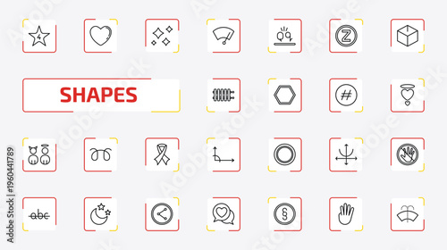 shapes outline icon set. 25 linear vector for ui, web and mobile. thin line star with number four, black heart, morning star and more icons.