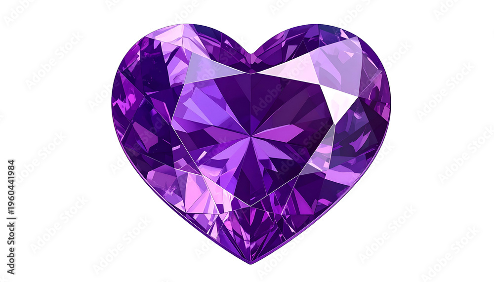 Fototapeta premium A vibrant, faceted, heart-shaped amethyst gemstone isolated on a black background